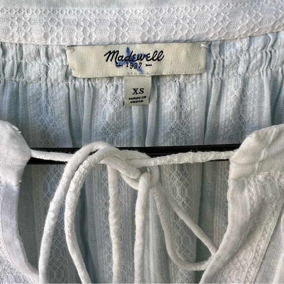 Madewell Gauzy Cotton Pullover Peasant White Tunic Semi-Sheer Tassel Ties SZ XS - Picture 2 of 8